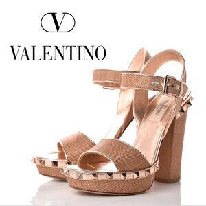 VALENTINO Raffia Woven Rockstud Platform Sandal (RARE!)